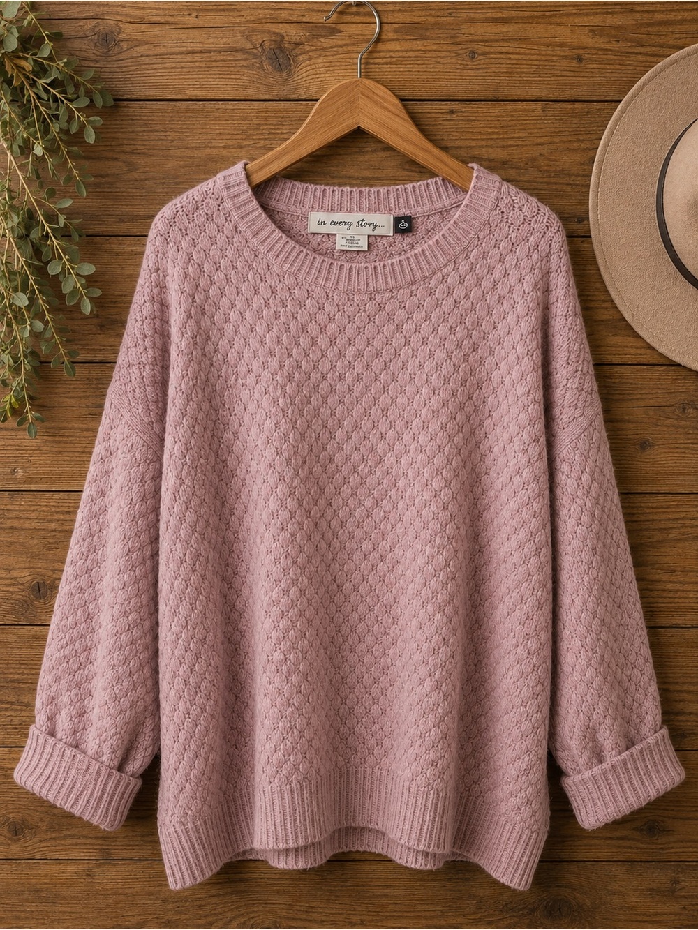 In Every Story Plus Size 2X Dusty Rose Textured Knit Sweater|Cozy & Oversized - Picture 3 of 6